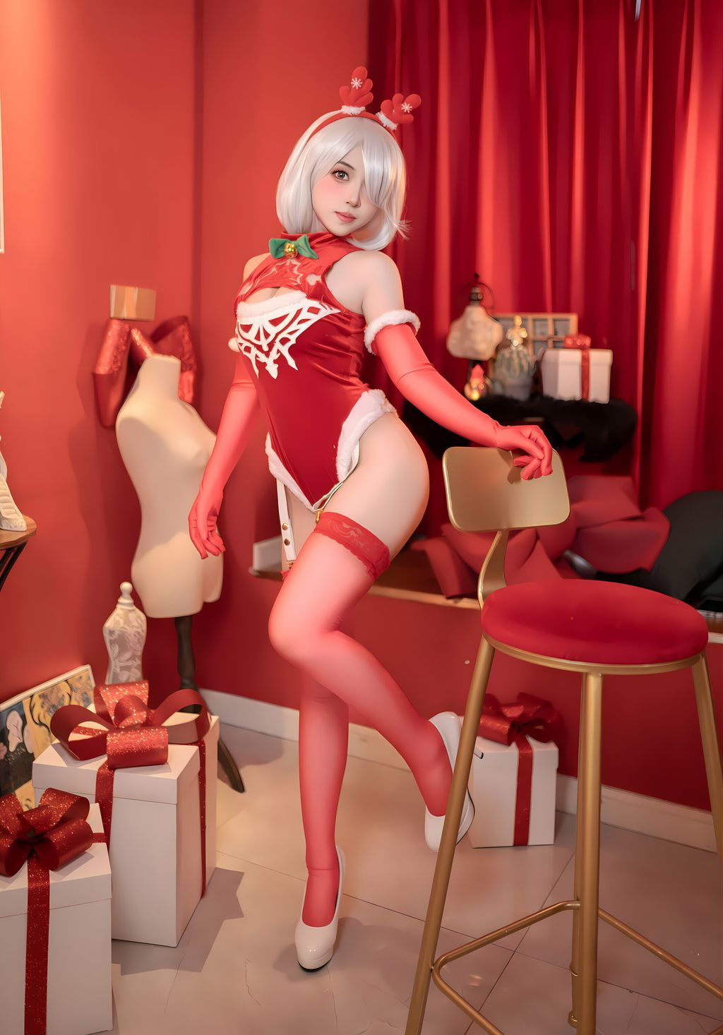 CoserBangni邦尼 圣诞尼尔 红裙御姐 132 photos - 5