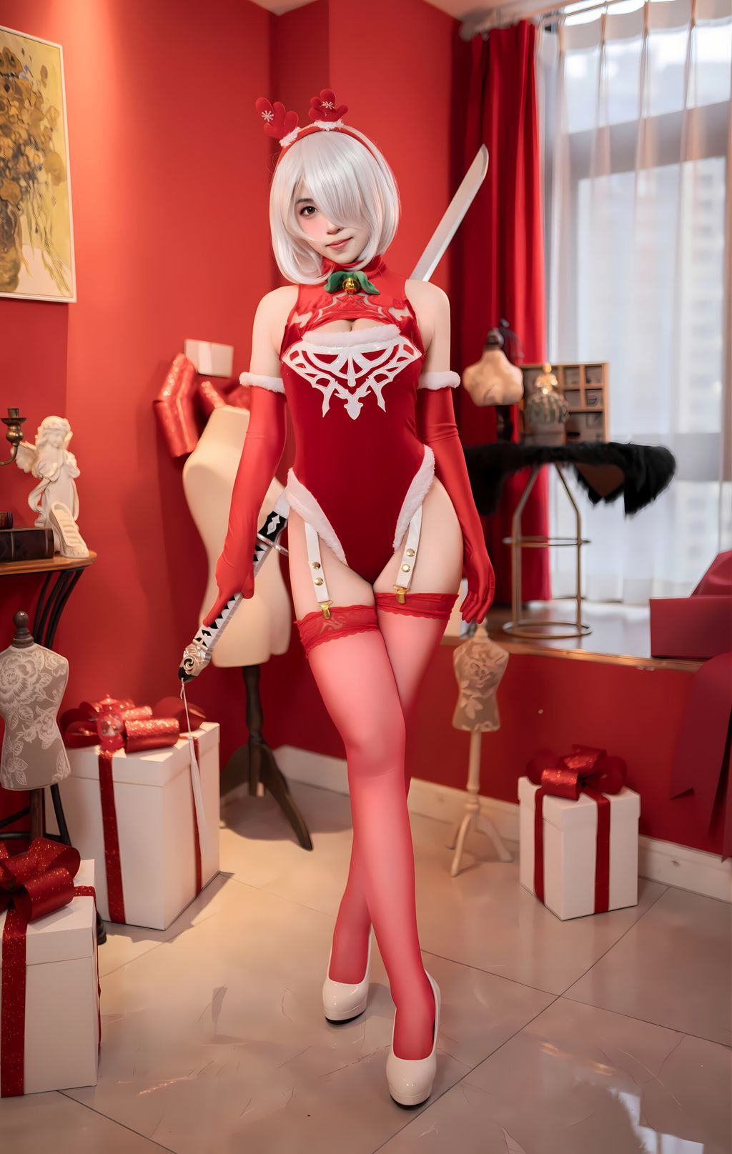 CoserBangni邦尼 圣诞尼尔 红裙御姐 132 photos - 41