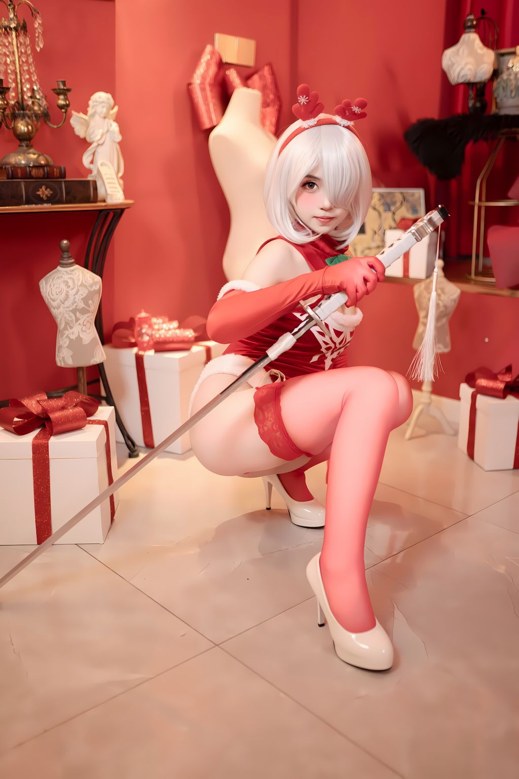 CoserBangni邦尼 圣诞尼尔 红裙御姐 132 photos - 42