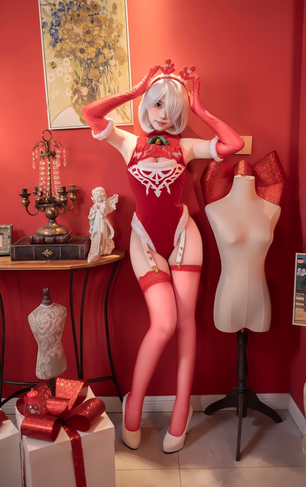 CoserBangni邦尼 圣诞尼尔 红裙御姐 132 photos - 51