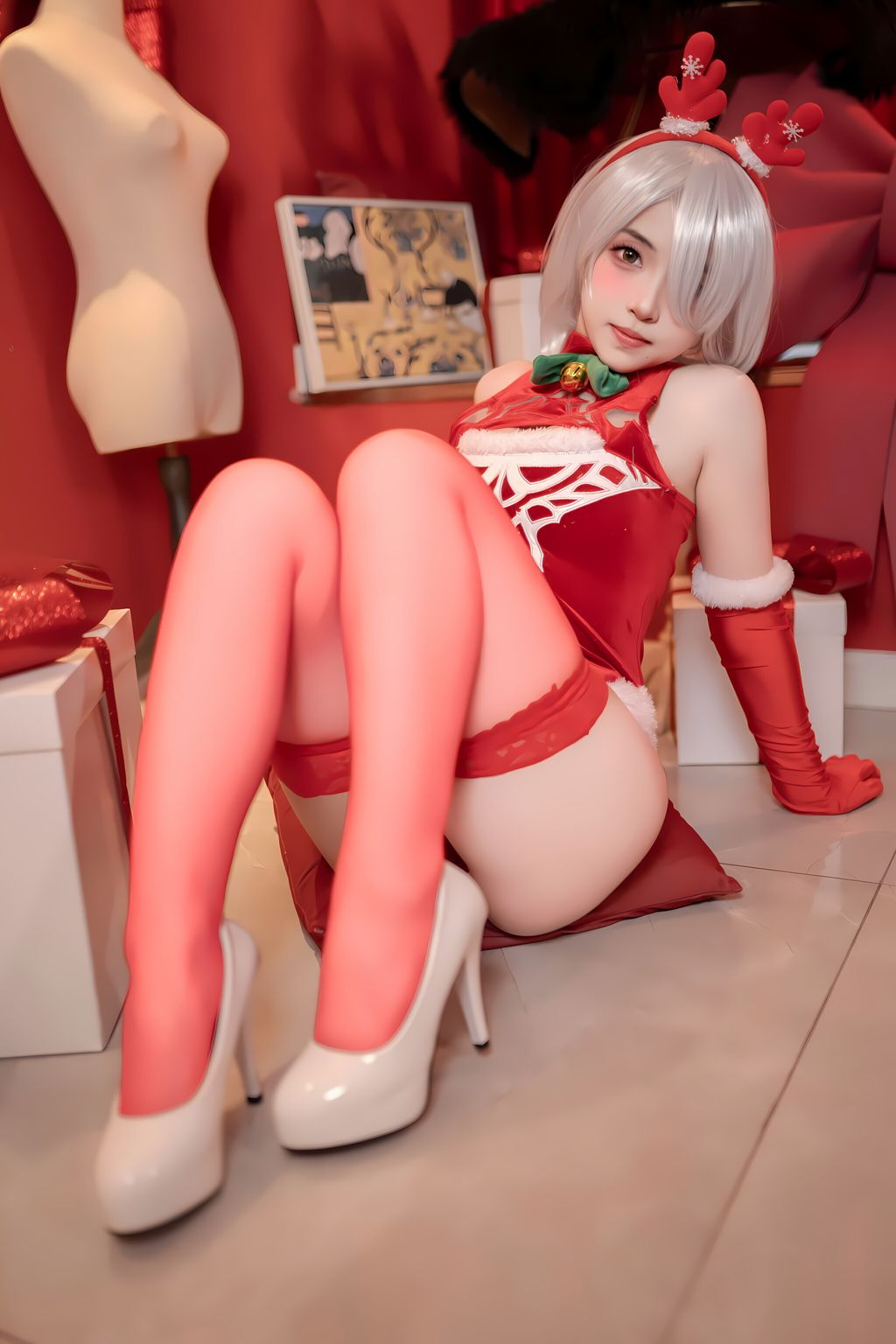 CoserBangni邦尼 圣诞尼尔 红裙御姐 132 photos - 73