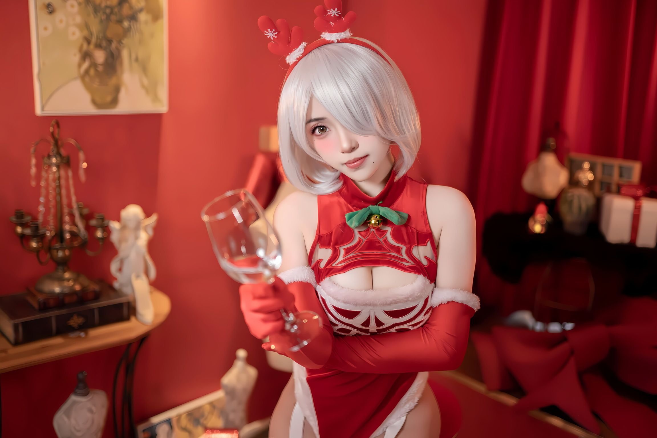 CoserBangni邦尼 圣诞尼尔 红裙御姐 132 photos - 99
