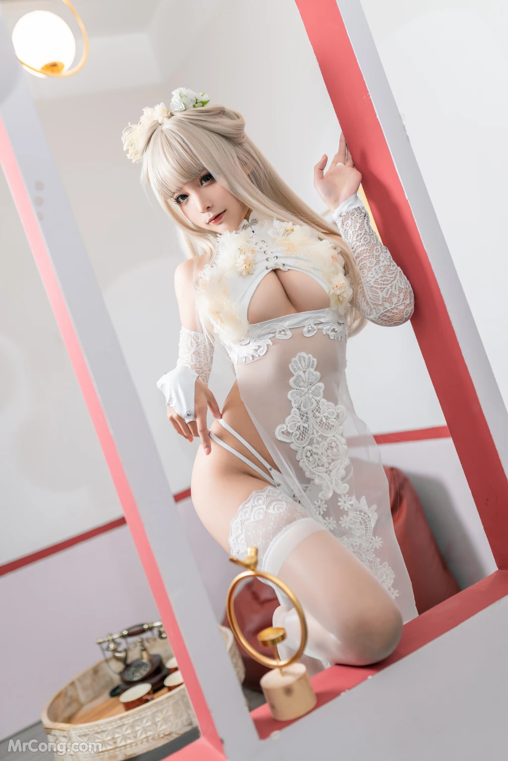 Coser蠢沫沫 chunmomo Vol155 沫沫真爱版 歪萌白旗袍 40 photos - 2
