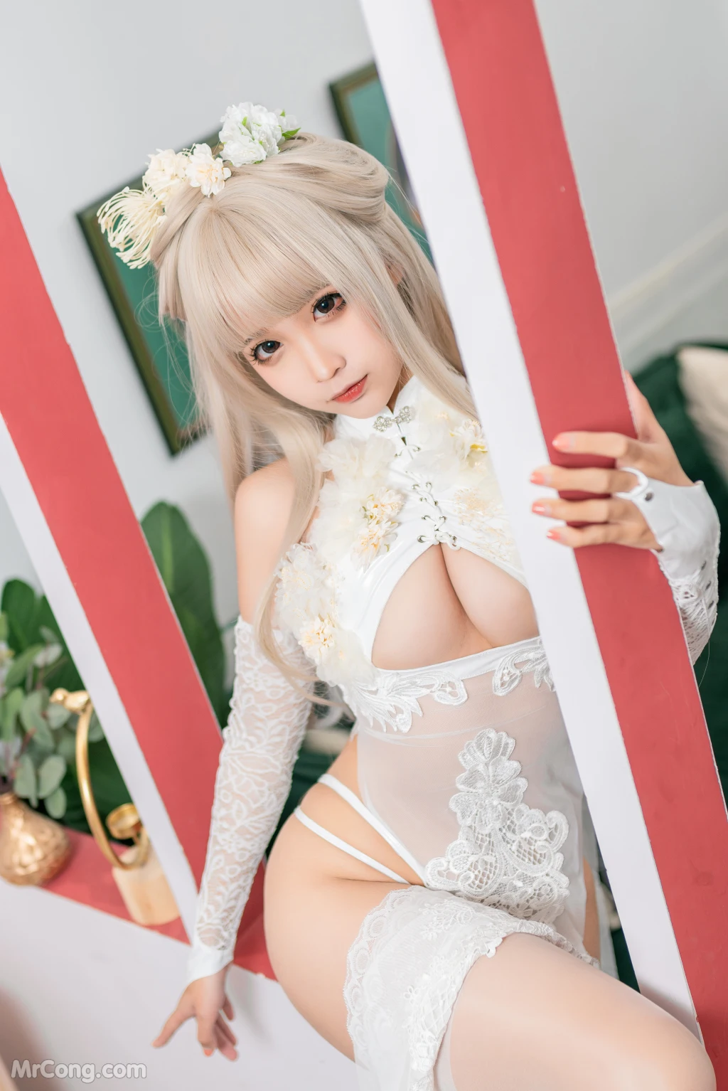 Coser蠢沫沫 chunmomo Vol155 沫沫真爱版 歪萌白旗袍 40 photos - 15