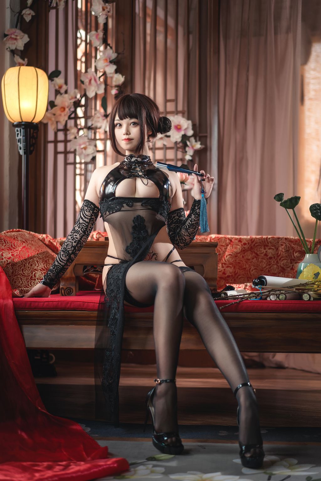 Coser  蜜汁 猫 裘 Vol054 弥 烟 旗袍 50 photos